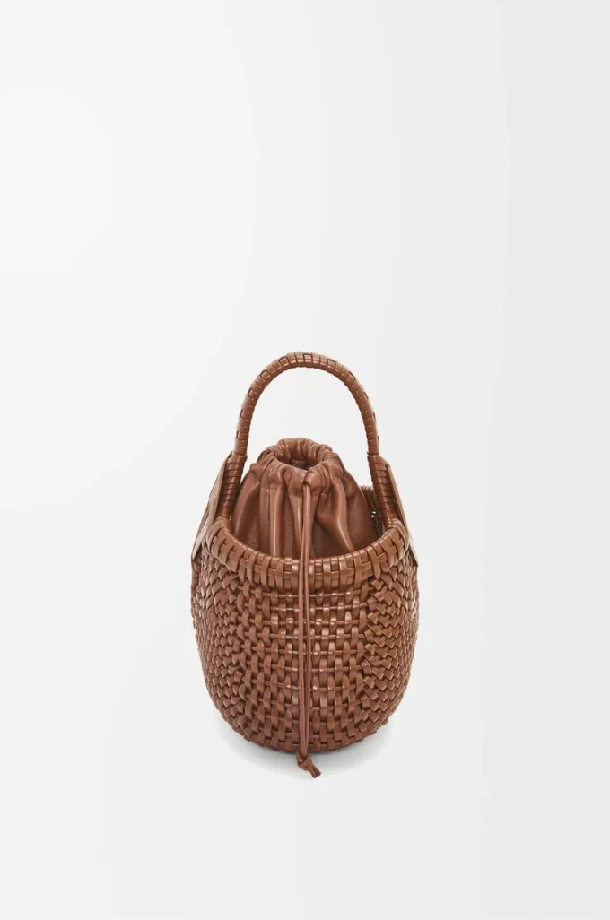 Mini Diamond Round Basket bag in calfskin Dark Tan Mini Diamond Round Basket bag in calfskin Dark Tan