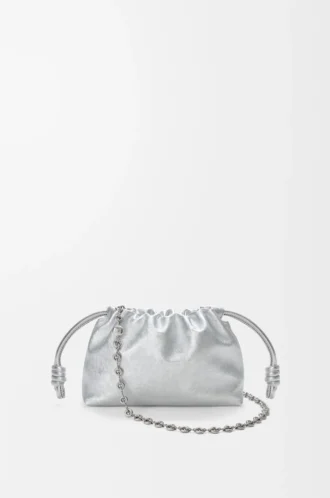 Mini Flamenco purse in moiré printed calfskin Silver