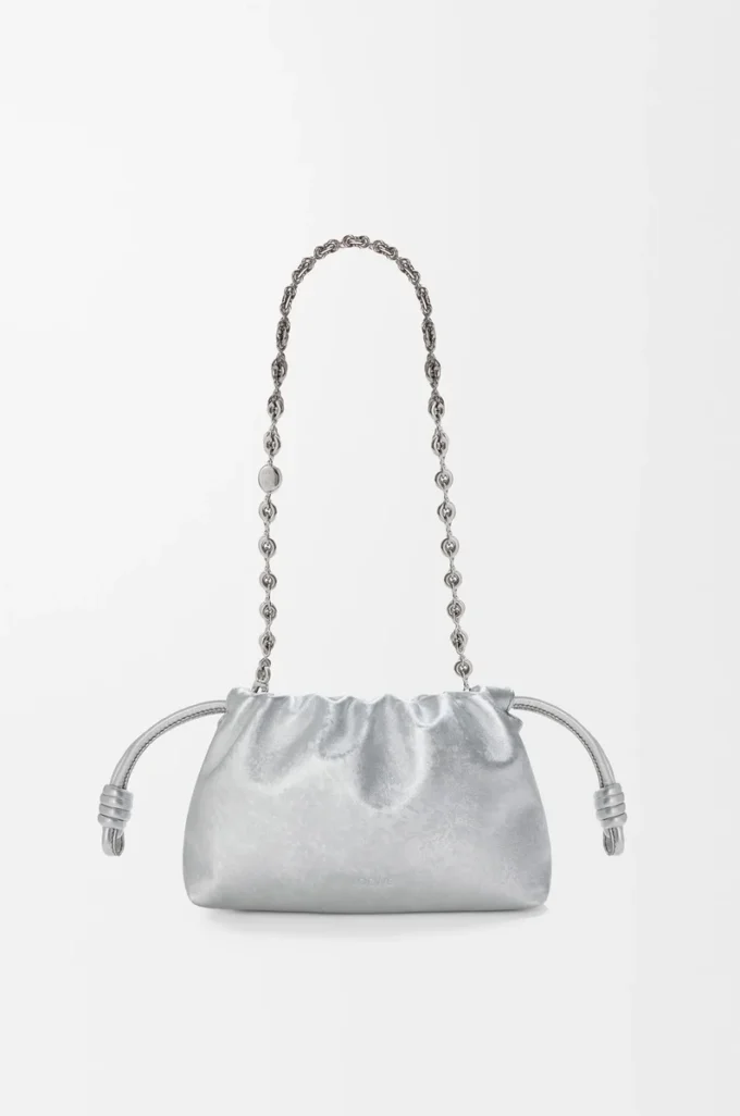 Mini Flamenco purse in moiré printed calfskin Silver