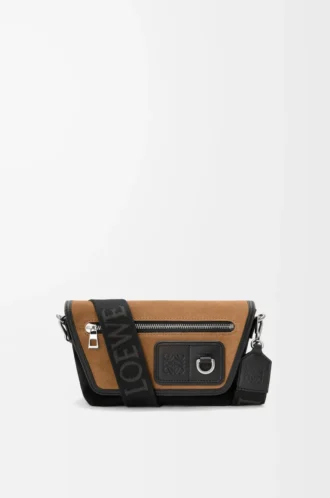 Mini Flex messenger in canvas and suede Black/Dark Gold