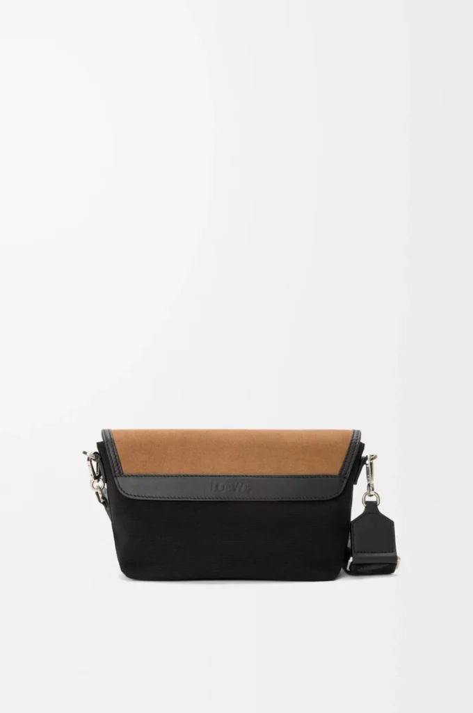 Mini Flex messenger in canvas and suede Black/Dark Gold Mini Flex messenger in canvas and suede Black/Dark Gold