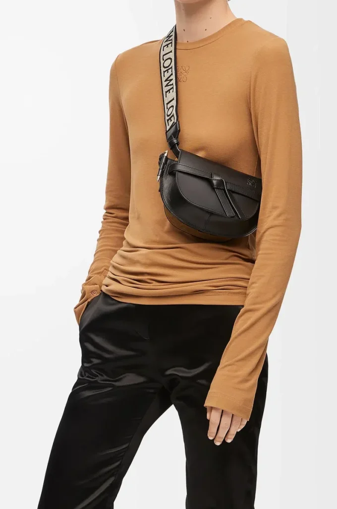 Mini Gate Dual bag in soft calfskin and jacquard Black