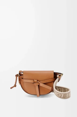 Mini Gate Dual bag in soft calfskin and jacquard Tan