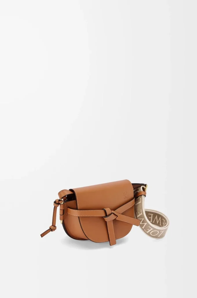 Mini Gate Dual bag in soft calfskin and jacquard Tan Mini Gate Dual bag in soft calfskin and jacquard Tan