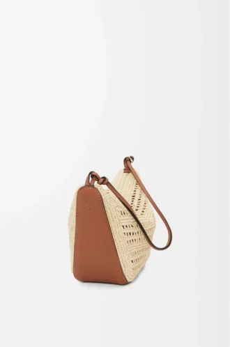 Mini Hammock Hobo in raffia and calfskin Tan/Natural