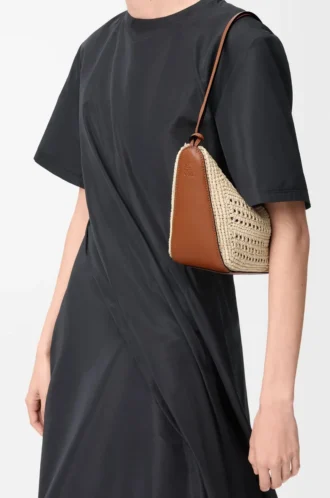 Mini Hammock Hobo in raffia and calfskin Tan/Natural