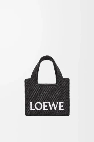 Mini LOEWE Font tote in raffia Black