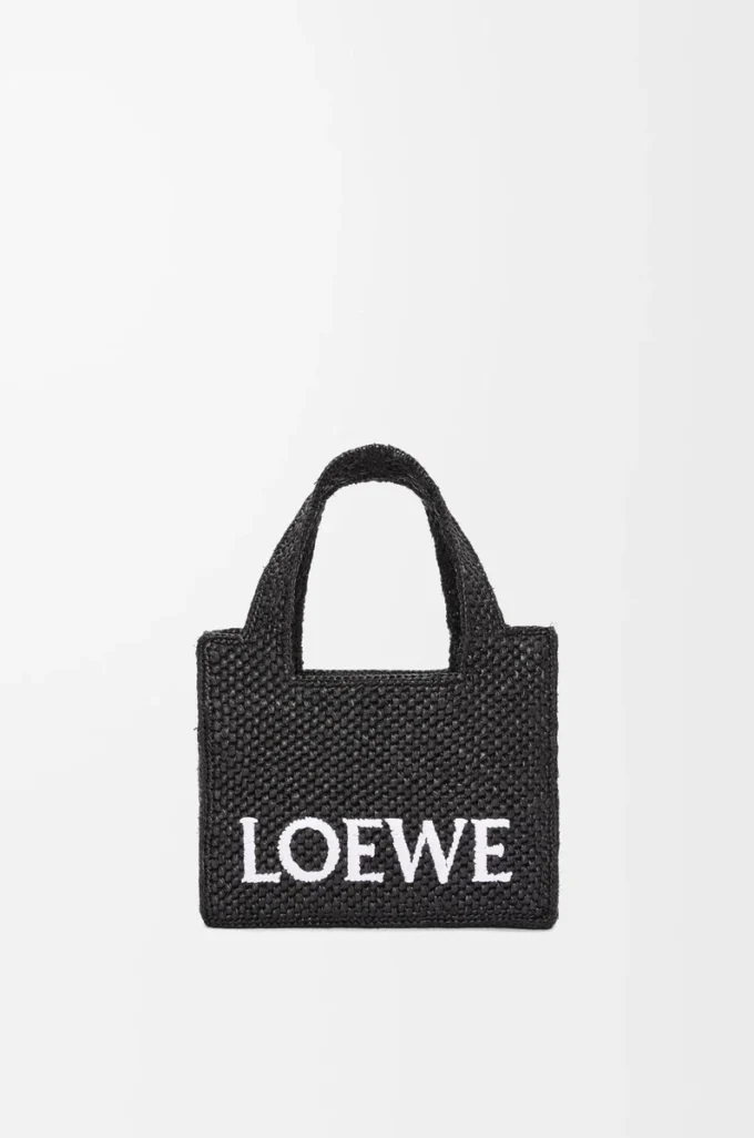Mini LOEWE Font tote in raffia Black Mini LOEWE Font tote in raffia Black