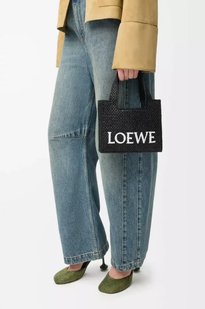 Mini LOEWE Font tote in raffia Black Mini LOEWE Font tote in raffia Black