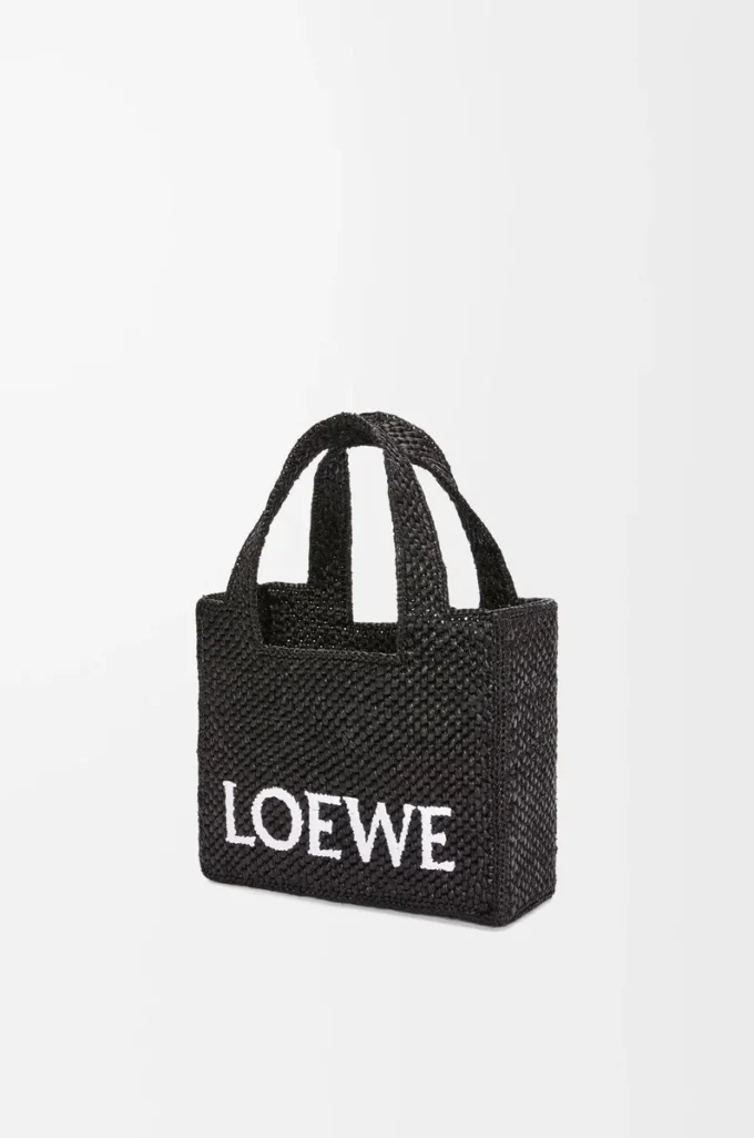 Mini LOEWE Font tote in raffia Black Mini LOEWE Font tote in raffia Black
