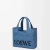 Mini LOEWE Font tote in raffia Light Blue