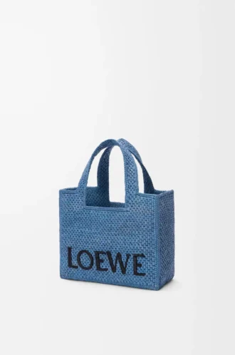 Mini LOEWE Font tote in raffia Light Blue