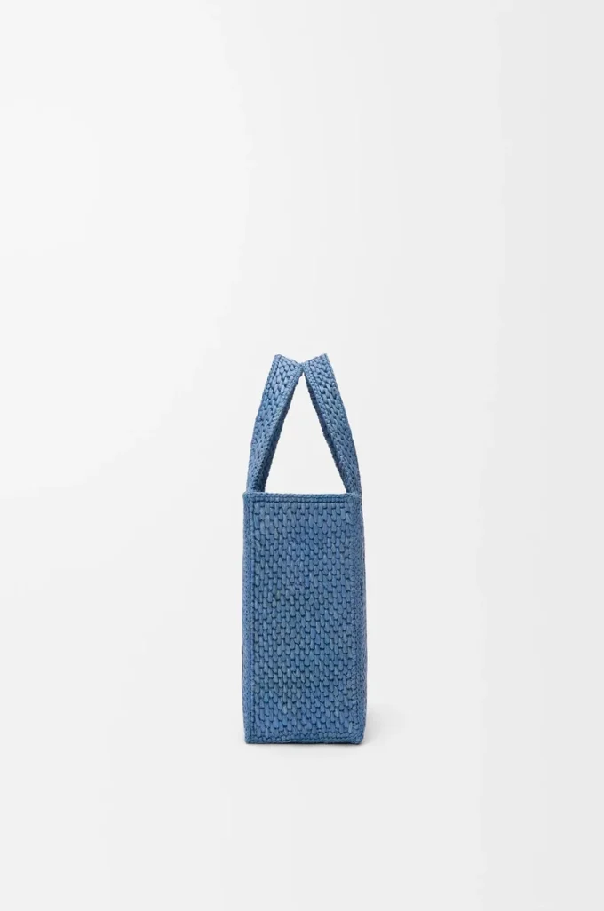Mini LOEWE Font tote in raffia Light Blue