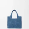 Mini LOEWE Font tote in raffia Light Blue