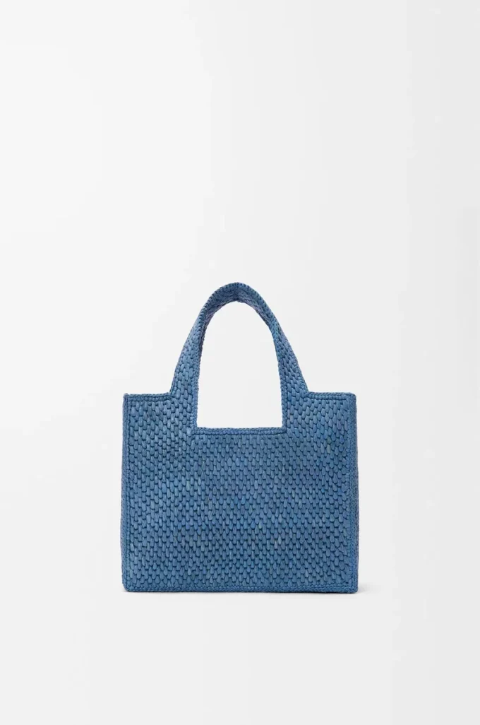 Mini LOEWE Font tote in raffia Light Blue