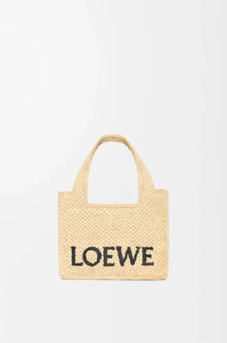 Mini LOEWE Font tote in raffia Natural