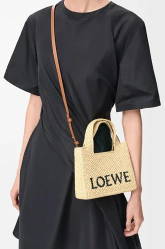 Mini LOEWE Font tote in raffia Natural