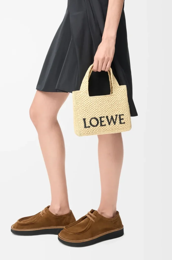 Mini LOEWE Font tote in raffia Natural Mini LOEWE Font tote in raffia Natural