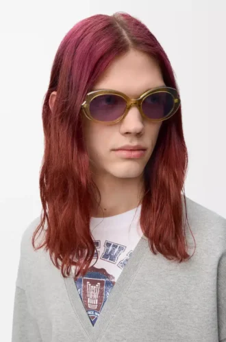 Mini Oval Slim sunglasses Transparent Olive