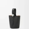 Mini Pebble Bucket bag in soft grained calfskin Black