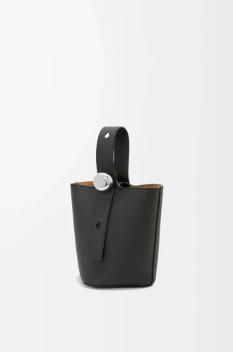 Mini Pebble Bucket bag in soft grained calfskin Black