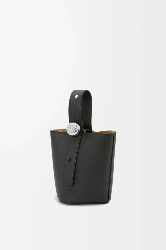Mini Pebble Bucket bag in soft grained calfskin Black