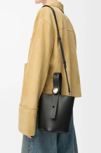 Mini Pebble Bucket bag in soft grained calfskin Black