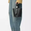Mini Pebble Bucket bag in soft grained calfskin Black