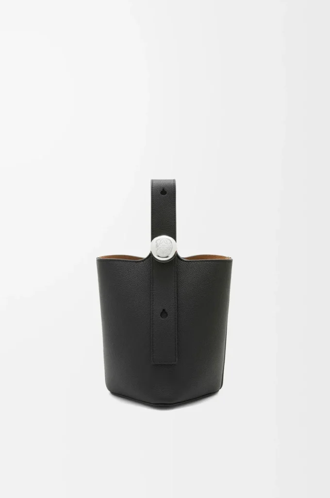 Mini Pebble Bucket bag in soft grained calfskin Black