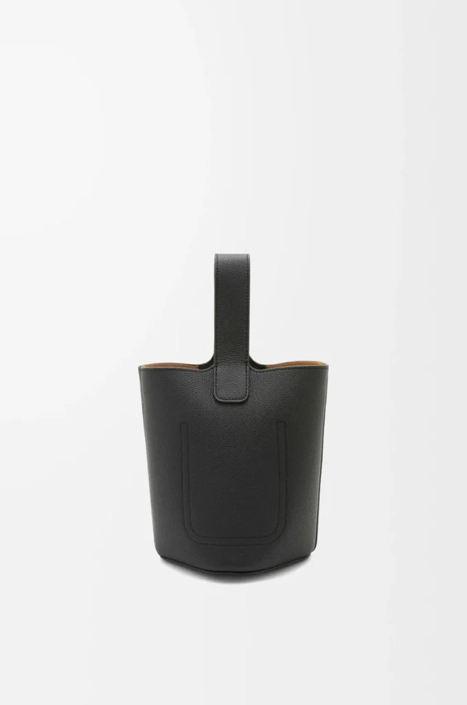 Mini Pebble Bucket bag in soft grained calfskin Black