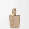 Mini Pebble Bucket bag in soft grained calfskin Sand