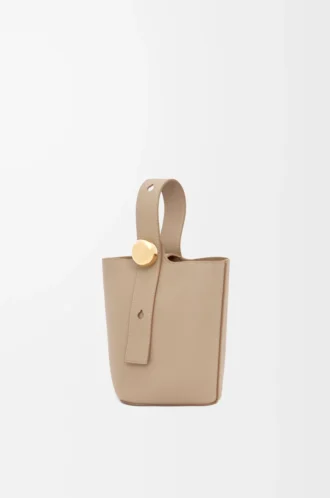 Mini Pebble Bucket bag in soft grained calfskin Sand