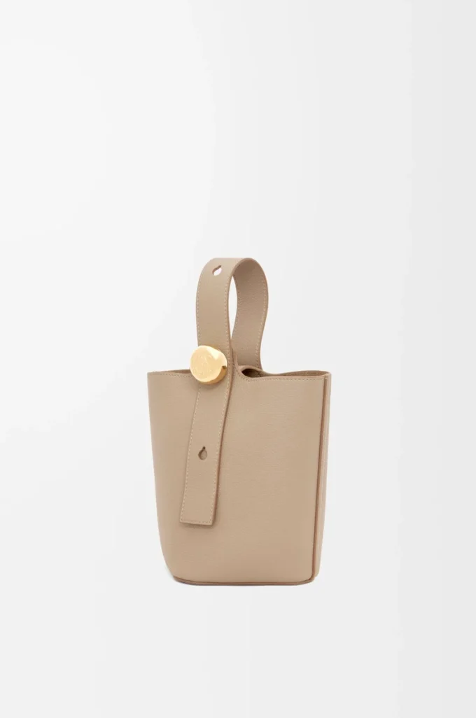 Mini Pebble Bucket bag in soft grained calfskin Sand