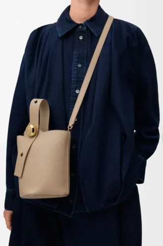 Mini Pebble Bucket bag in soft grained calfskin Sand
