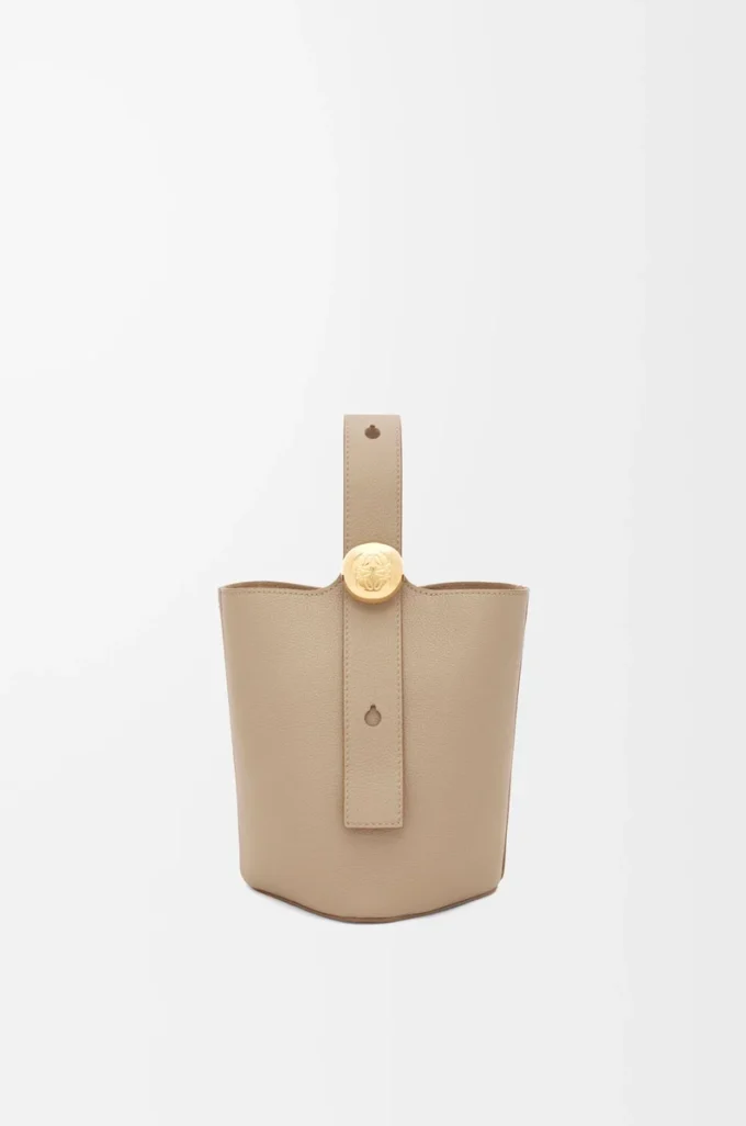 Mini Pebble Bucket bag in soft grained calfskin Sand
