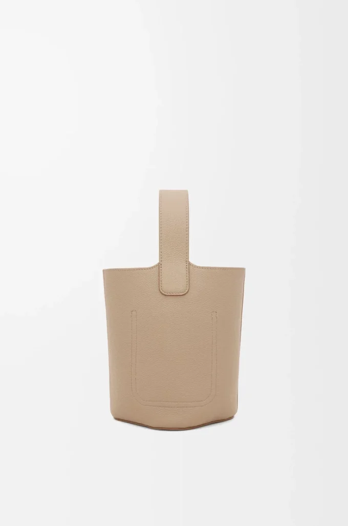 Mini Pebble Bucket bag in soft grained calfskin Sand