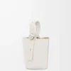 Mini Pebble Bucket bag in soft grained calfskin Soft White