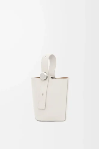 Mini Pebble Bucket bag in soft grained calfskin Soft White