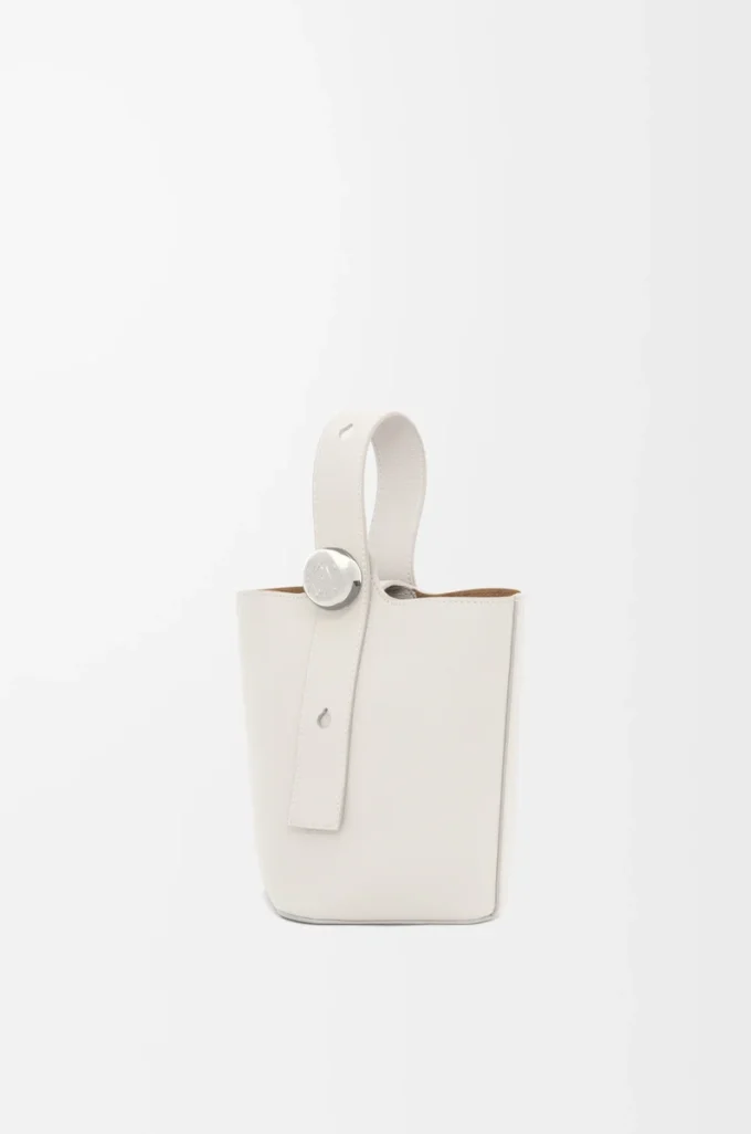 Mini Pebble Bucket bag in soft grained calfskin Soft White
