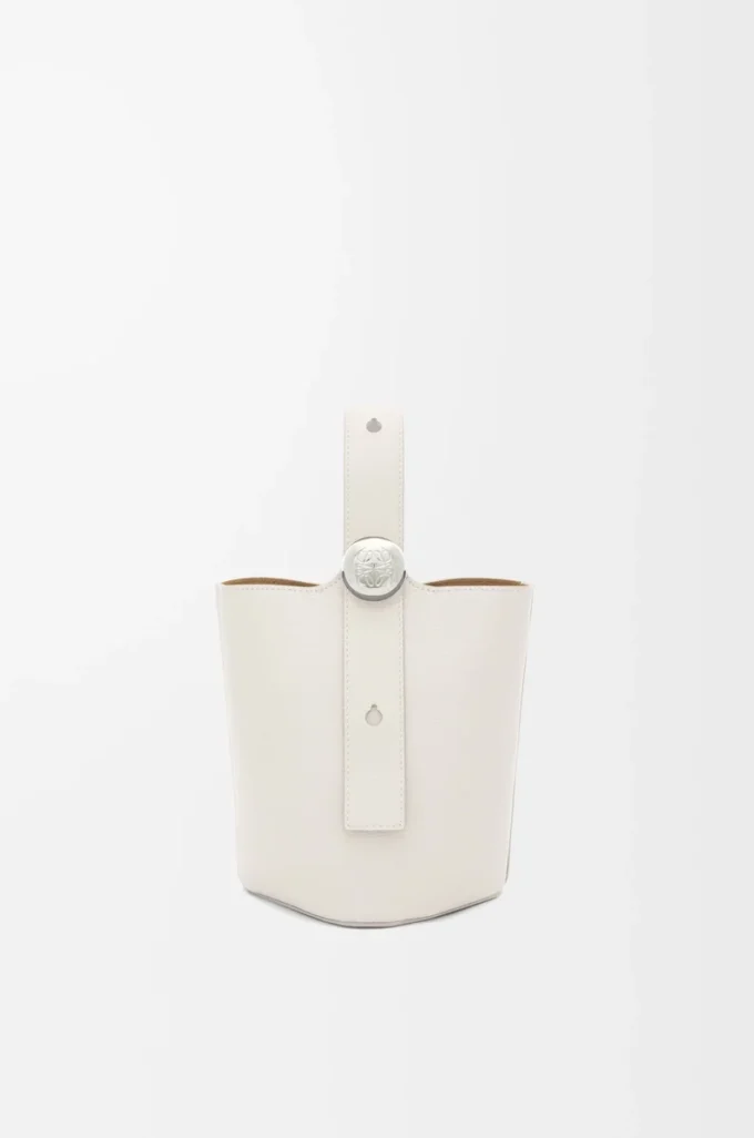 Mini Pebble Bucket bag in soft grained calfskin Soft White
