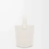 Mini Pebble Bucket bag in soft grained calfskin Soft White
