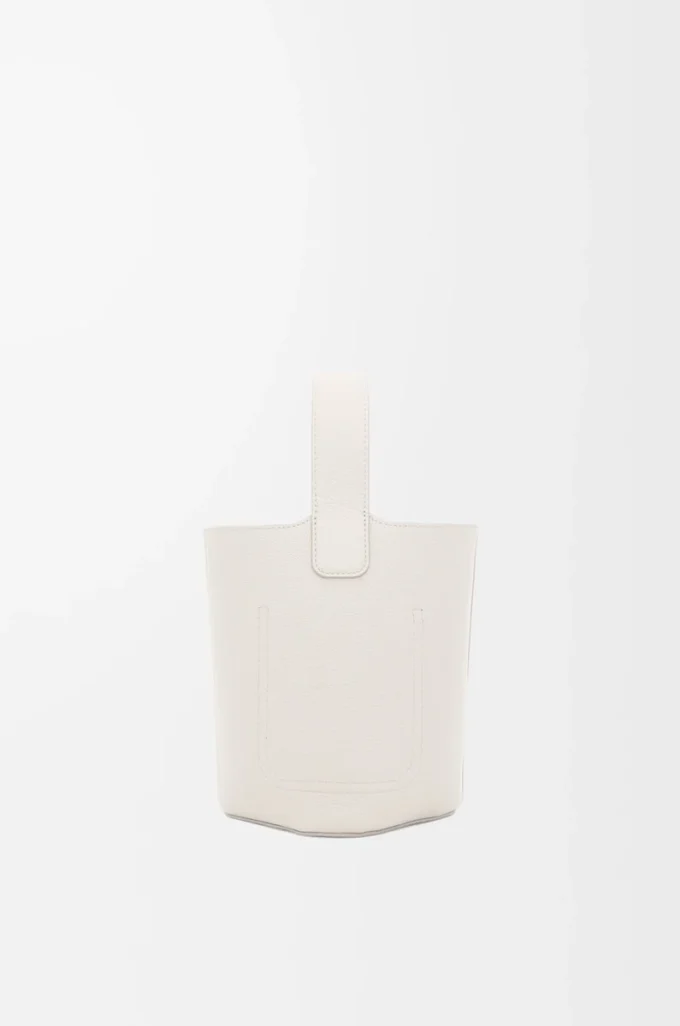 Mini Pebble Bucket bag in soft grained calfskin Soft White