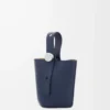 Mini Pebble bucket in smooth calfskin Abyss Blue