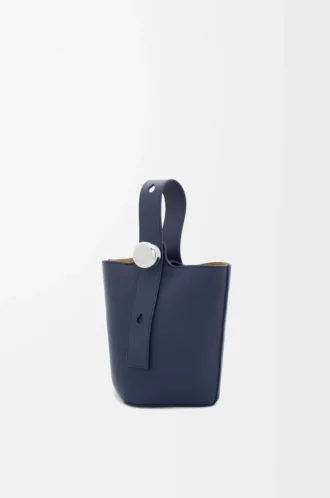 Mini Pebble bucket in smooth calfskin Abyss Blue