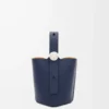 Mini Pebble bucket in smooth calfskin Abyss Blue