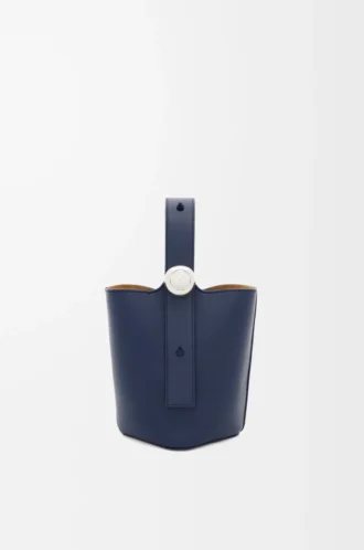 Mini Pebble bucket in smooth calfskin Abyss Blue