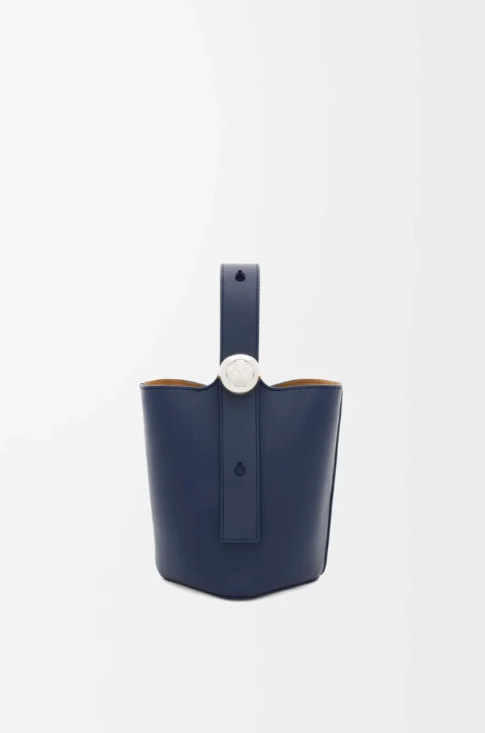 Mini Pebble bucket in smooth calfskin Abyss Blue