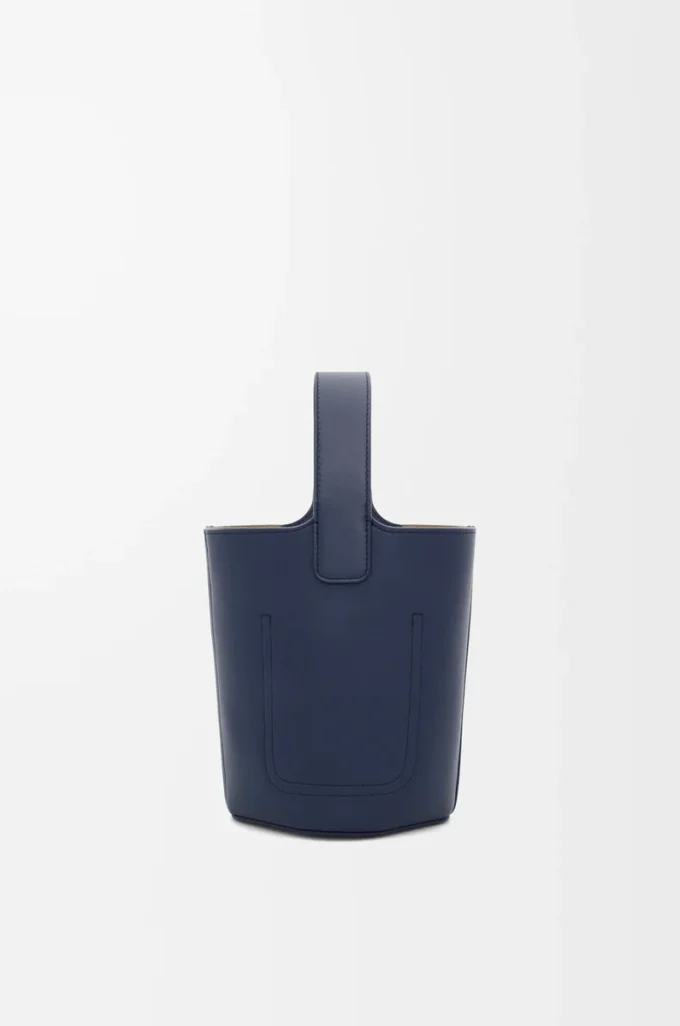 Mini Pebble bucket in smooth calfskin Abyss Blue