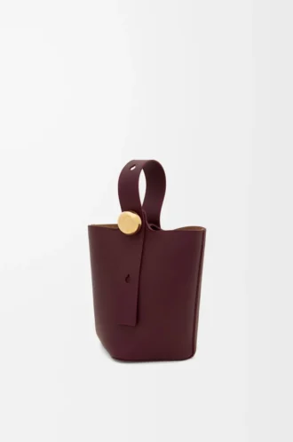 Mini Pebble bucket in smooth calfskin Dark Burgundy