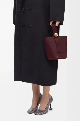 Mini Pebble bucket in smooth calfskin Dark Burgundy